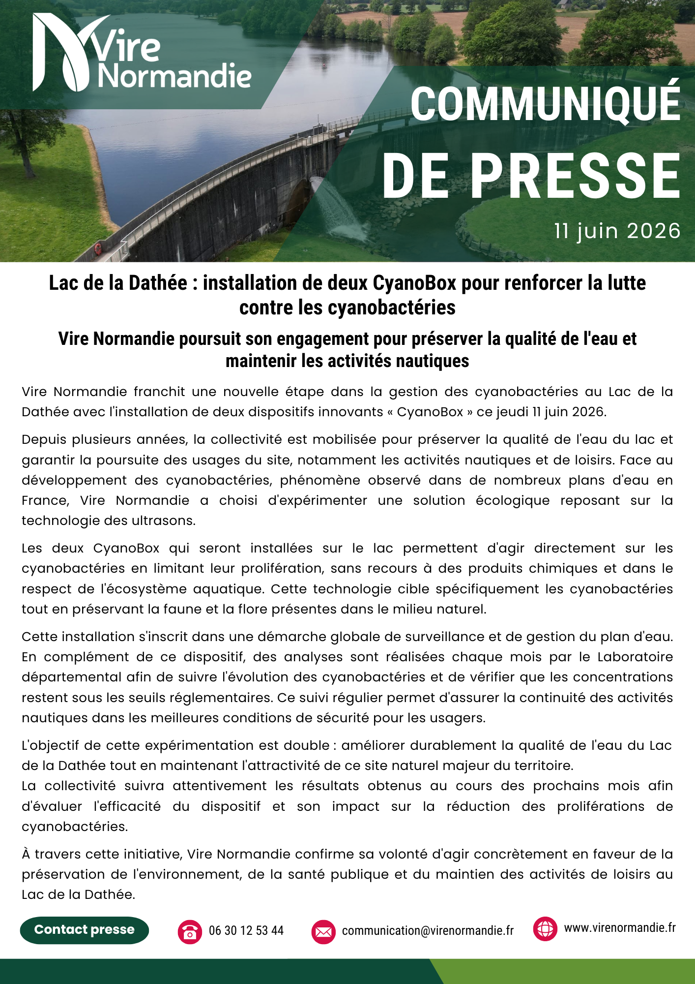 Communiqué de presse Installation Cyanobox Lac de la Dathée 11062026