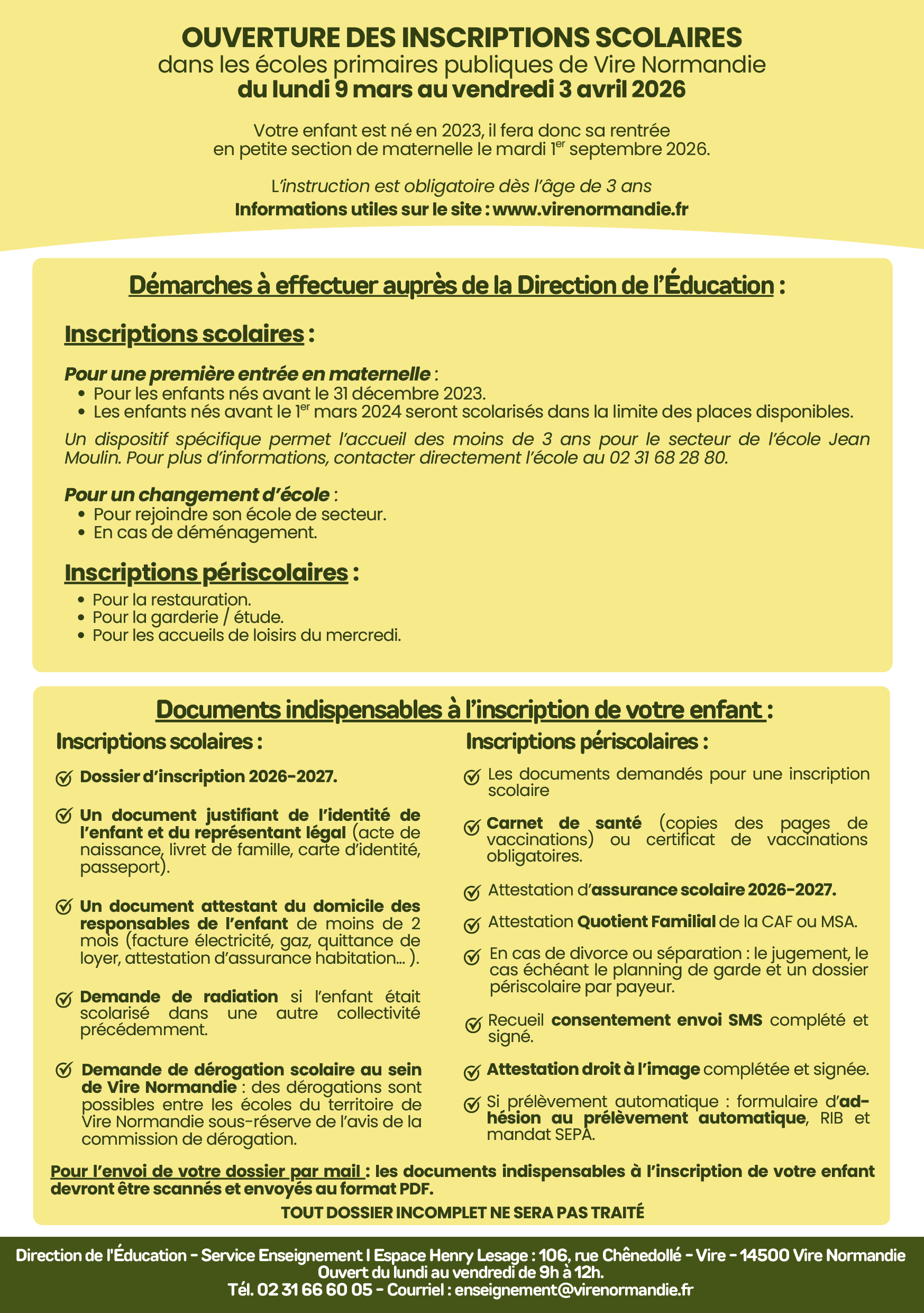 Inscriptions scolaires 2026/2027 - Démarches