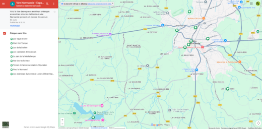 Capture d'écran Google Maps Espaces extérieurs ombragés Vire Normandie Juin 2026