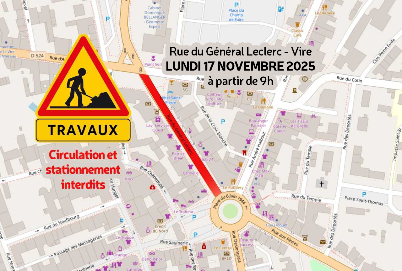 Travaux déviation Rue du Général Leclerc Vire 19112025.jpg